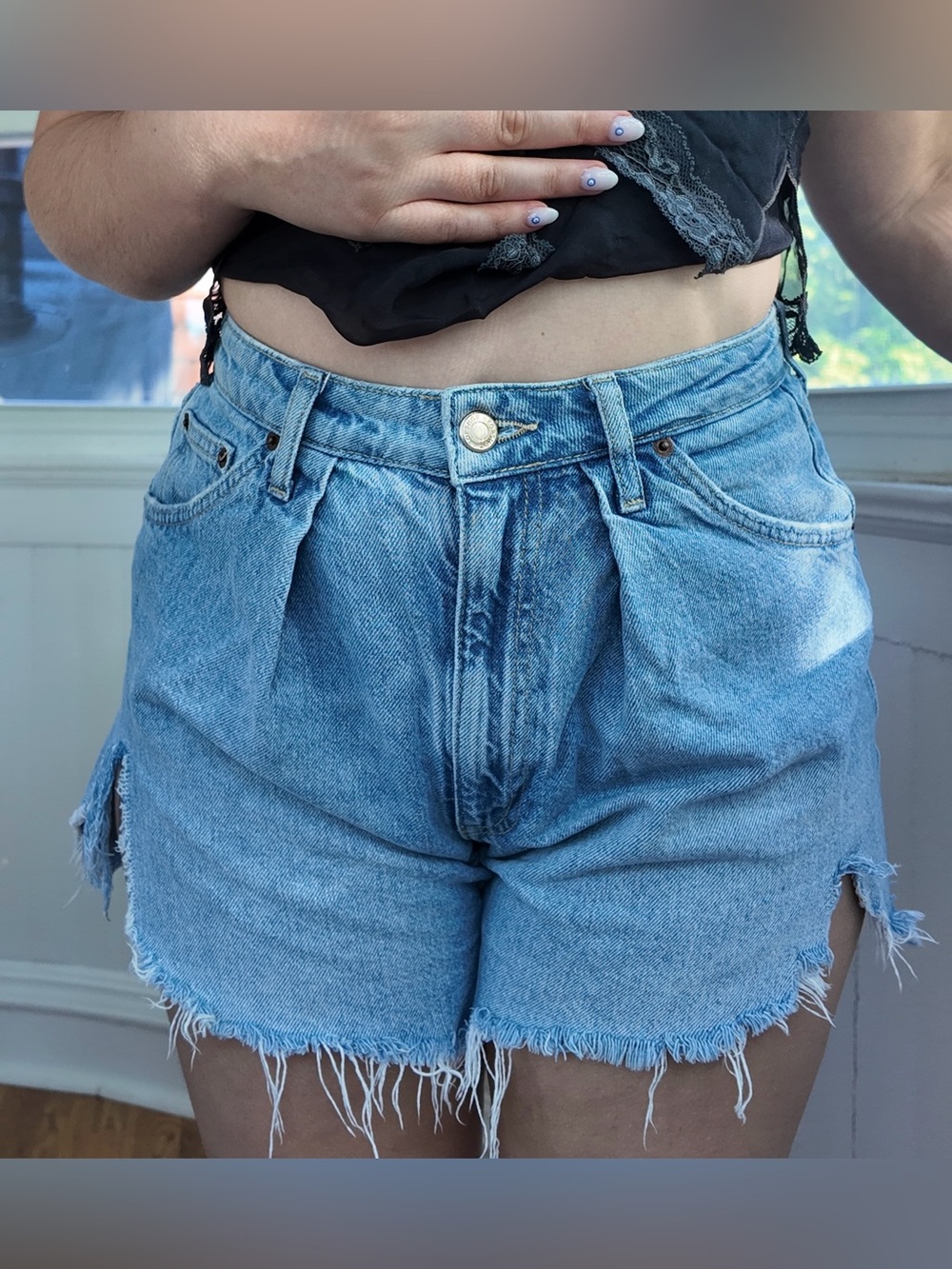 Top Shop High-Rise Light Blue Denim Shorts